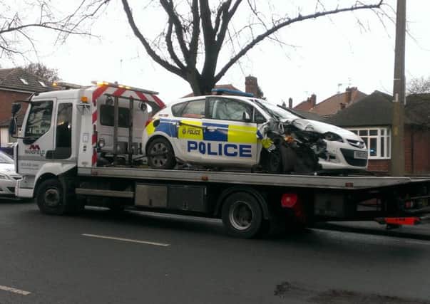 The police car after the accident in Jossey Lane.