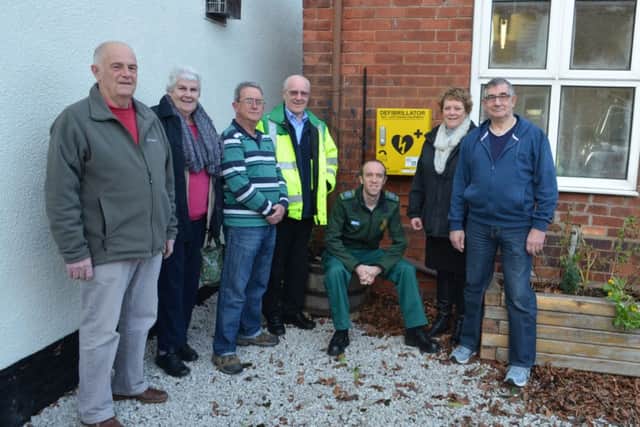 Pictured at the launch of the life-saving initiative in West Stockwith are representatives of the organisations that helped to fund it (from left) Peter Ray (West Stockwith Parish Council), June Ray (West Stockwith Players), Michael Bird (Village Hall Committee), Colin Gibson and Martyn Johnson (Five Villages First Responders), Hazel Brand (Bassetlaw District Council), and Jonathan Richardson (Village Hall Committee)