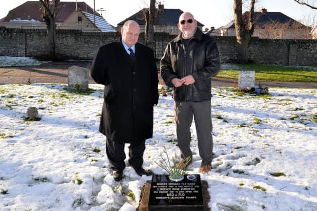 Local historian Pete Brammer has been fundraising to build the burial plot of Ned and Flo, headstone supplied free of charge by Robert Priest. Pete Brammer pictured right with Robert Priest