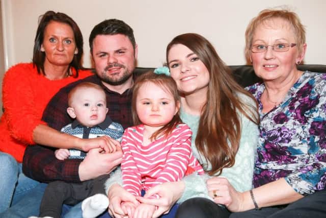 NDFP- Funding campaign 5 Grosvenor Terrace L>R Moira Malloy, Marc Malloy, Elizabeth Kelly,Rafferty Malloy 7 months, Bella Malloy age 3, Barbara Kelly