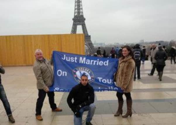 Chelsea fan Sean Moore and wife Michelle celebrated their honeymoon in Paris for the Champions League game.