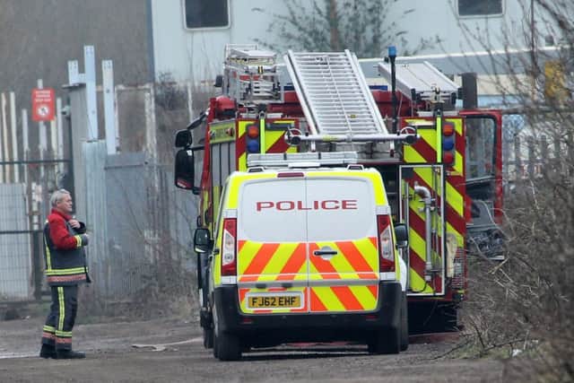 Fire and police at the scene of a fire at a scrap yard on Station Road in Ranskill.