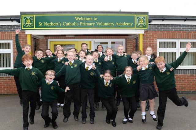 St Norbertâ¬"s Primary School in Crowle celebrate after receiving their Ofsted report