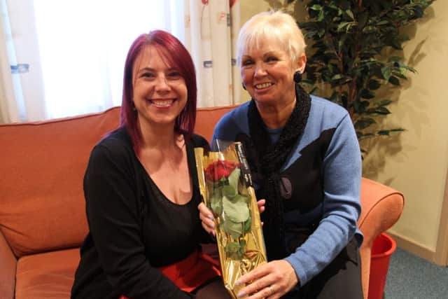 Gina Young presents Sally Potter with the Guardian Rose for all her hard work and kindness at Victim Support at Worksop Police Station.