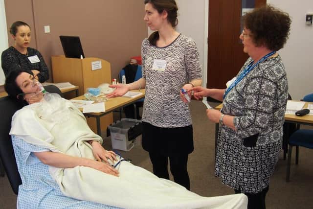 Working through scenariosat Scunthorpe Hospital are Dr Abigail Clarke, anaesthetists, Ingrid Cook, midwife, Laura Walton, midwife and Pat Crawshaw, midwife.