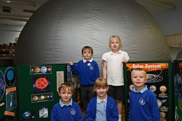 Key Stage One children at Eastoft C of E primary school pictured by the Planetarium. Picture: Marie Caley NEPB 27-04-15 Planetarium MC 2