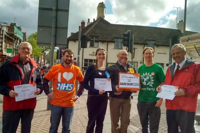 Campaign group 38 Degrees delivered NHS petition to Bassetlaw candidates on Saturday 25th April in Worksop
