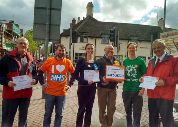 Campaign group 38 Degrees delivered NHS petition to Bassetlaw candidates on Saturday 25th April in Worksop