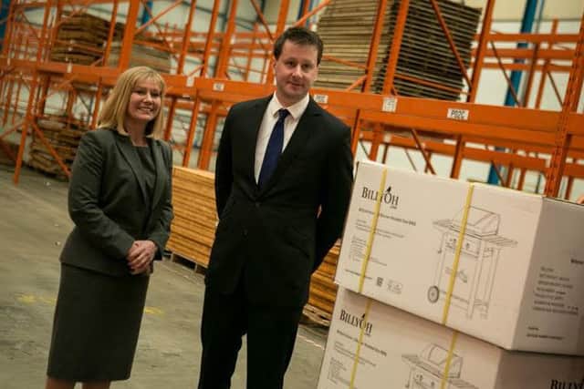 Sally Johnson Relationship Director at Lloyds Bank Commercial Banking, and Charles Walton, CEO at Kybotech, who have just opened up a premises on the Dukeries Estate in Worksop.