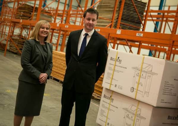 Sally Johnson Relationship Director at Lloyds Bank Commercial Banking, and Charles Walton, CEO at Kybotech, who have just opened up a premises on the Dukeries Estate in Worksop.