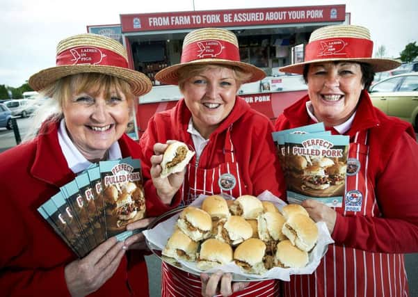 'Ladies in Pigs' giving away samples of British pulled pork.