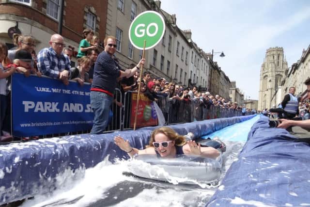 A giant water slide will be in Lincoln city centre. Similar to one in Bristol last year. Photo by Luke Jerram1.