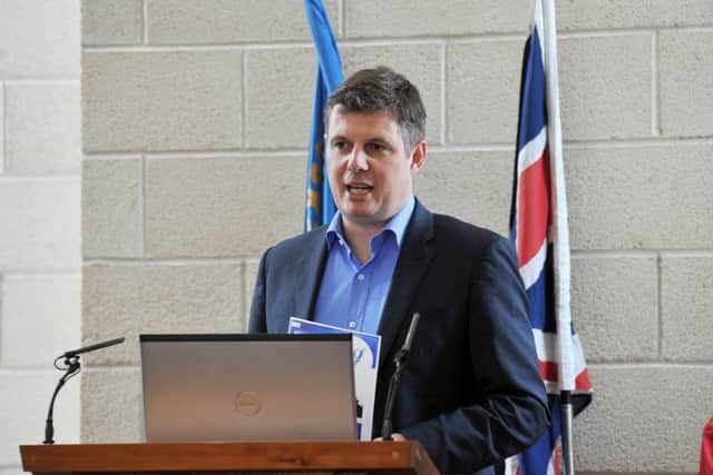 NHS Bassetlaw Clinical Commissioning Group carers exhibition showcasing what help and support is available to carers, pictured is CCG chairman Dr Steve Kell speaking at the event (w120620-4d)