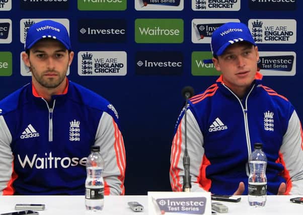 England's Mark Wood (left) and Jos Buttler during a media session at Lord's Cricket Ground, London.