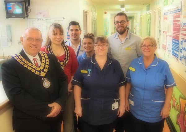 Mayor of Crowle Councillor Eric Dinsdale, Mayors consort Sue Dinsdale, Jessie Gungor, student, Laura Malton, staff nurse, Sharon Vickers, ward manager, Daniel Ryder, advanced healthcare assistant and Judy Algar, staff nurse.