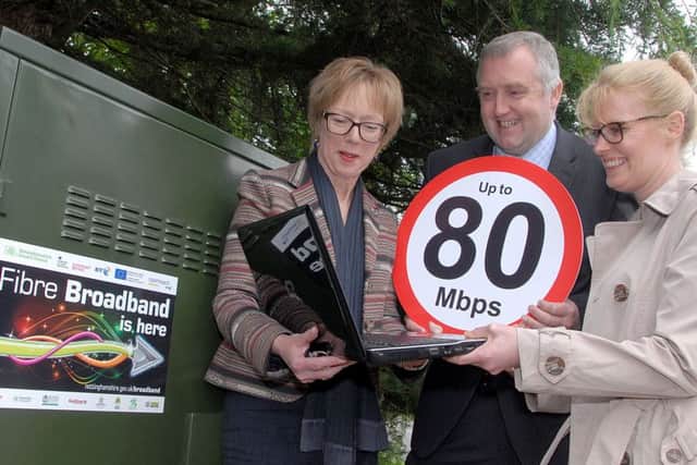 Blyth Broadband Connection
Left to Right; County Coun Diana Meale, Chairman of the Economic Development Committee and Lead for Broadband Development, Steve Henderson, Regional Director of BT Group, Coun Jo White, Bassetlaw District Council Cabinet Member for Regeneration,