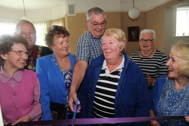 West Lindsey Dementia Support Group chairman, Ralph Jones and his wife Jacki cut the ribbon to launch the new group who meet at Gainsborough House on Parnell Street, with invited guests, Gainsborough's Mayor and Mayoress, Mick and Doreen Tinker, member Shirley French, left and group organisers, Jean Male and Mavis Wharton, second right and right respectively.