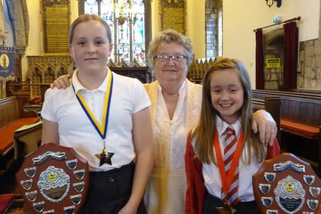 Mrs Norma Neill with Evie Duke of Haxey Primary and Lydia Rowland fo of Westwoodside Primary.