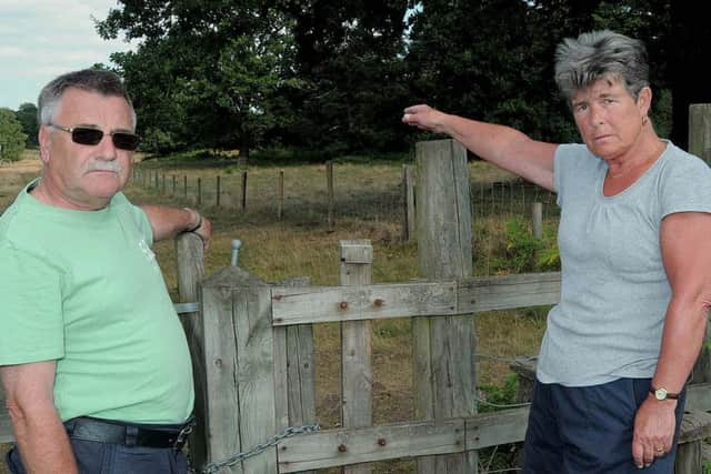 Maltby couple Barbara & Chris Michael who say a herd of Cows chased after them in Clumber Park, near Worksop. To go with story.
NWHU 12-8-15 Cows; Barbara & Chris Michael close to the spot where a
Herd of Cows charged at them in Clumber Park. They had to clamber over two fences to escape.