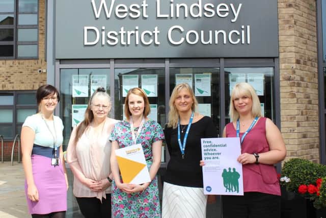 Jane Bennett (WLDC), Pat Walker (Lincolnshire Credit Union), Heather Arnatt (VCS), Jo Cooper and Henrietta Davis (Citizens Advice) get ready for the Volunteer Fair.