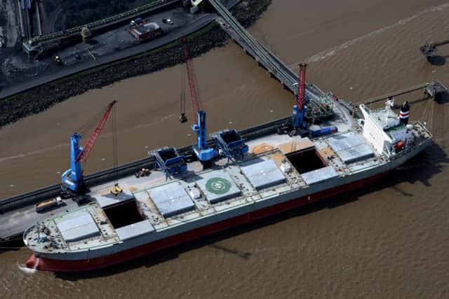 The businesss port facilities in Immingham showing 66,000ft of feed wheat being loaded up for export.