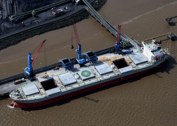 The businesss port facilities in Immingham showing 66,000ft of feed wheat being loaded up for export.