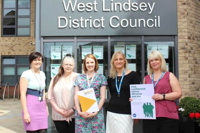 Jane Bennett (WLDC), Pat Walker (Lincolnshire Credit Union), Heather Arnatt (VCS), Jo Cooper and Henrietta Davis (Citizens Advice) get ready for the Volunteer Fair.