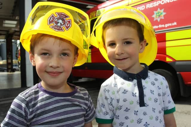 Family fun day at Worksop Fire Station. Pictured are Aiden Watkinson, three, and Charlie Anderson, three.