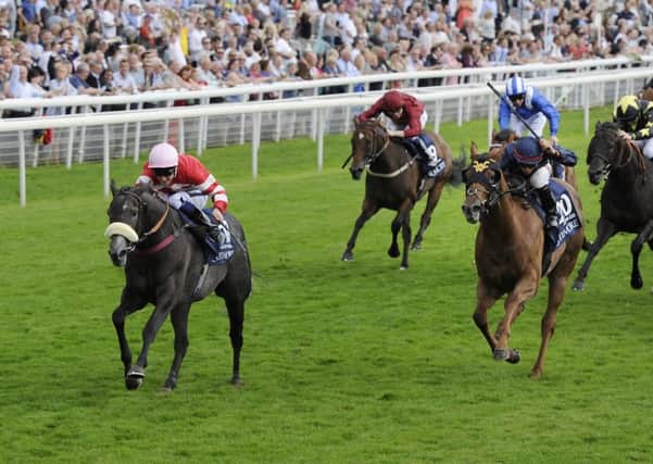 ANGEL OF THE NORTH -- one of the highlights of the 2015 York Ebor Festival as Mecca's Angel collars hot American favourite Acapulco in the Group One Coolmore Nunthorpe Stakes (PHOTO BY: John Giles/PA Wire).
