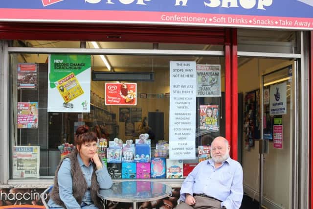 NWGU Bus Stops Hardy Street The owners of the Stop 'n' Shop are concerned for the future of their business after the bus stops on Hardy Street have been removed because of the new bus station. Marina and Ray outside the shop