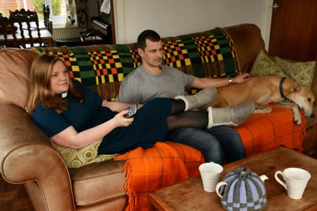 Pictured is The Rev Kate Bottley who is appearing on the Ch4 TV progg Googlebox along with her husband Graham and dog Buster