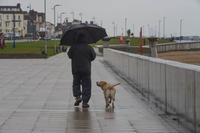 Overcast and rainy Seaton Carew this morning