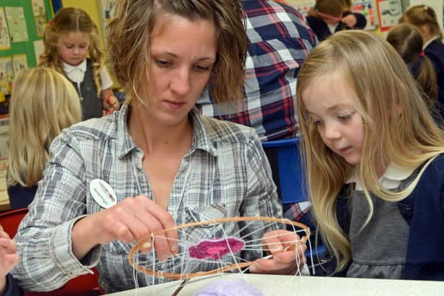 Artist Janine Knight, from Ropewalk, pictured during the Web Weaving workshop at Westwoodside C of E primary school. Picture: Marie Caley NEPB Web Weaving MC 1