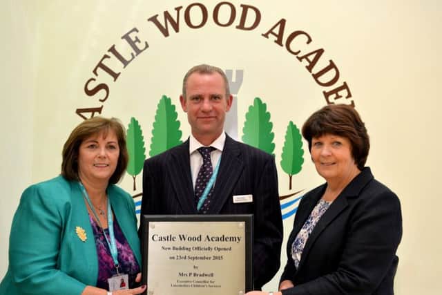Offical opening of Castle Wood Academy, pictured from left are Executive Principal Sharron Close, Chair of Directors Vaughan-Luke Clarke and Executive councillor for Children's Services Patricia Bradwell