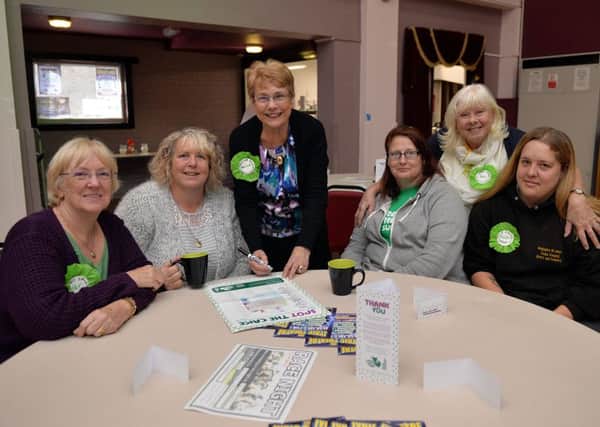 Macmillan Coffe morning at The Lyric Theatre, Dinningon, pictured from left are Coun Pat Smith, Donna Smith, Coun Pauline Davies, Alison Marsh, Coun Paula Russell and Ellen Stranger