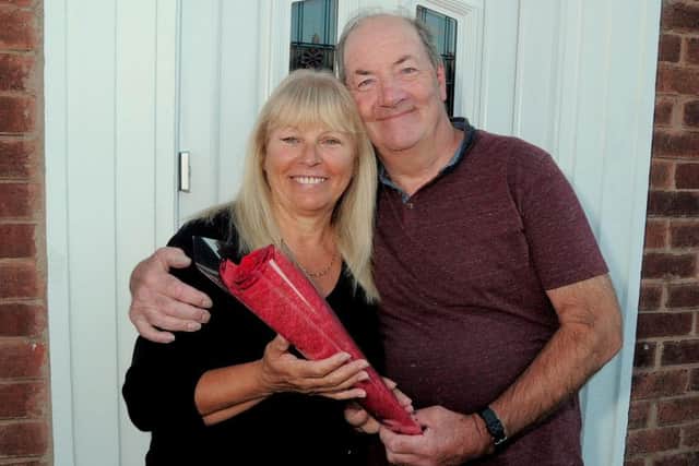 Brian Houghton pictured with his wife Elizabeth, who received the Guardian Rose..
Brian nominated his wife for the Rose, to celebrate their 40th Wedding Anniversary. Brian says they are inseperable and very happy together.
Elizabeth told the Guardian "I,m Gobsmacked" after being surprised with the award.
