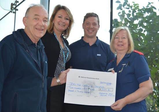 Members of Doncaster & Bassetlaw Angling Club raised more than £250 for the labour ward from a charity match. Pictured at the cheque presentation are, from left: Steven Beeston (electrician), Sally Richardson, Trust fund-raiser), Nathan Marshall (groundsman), Karen Cousins (intrapartum manager and lead midwife)