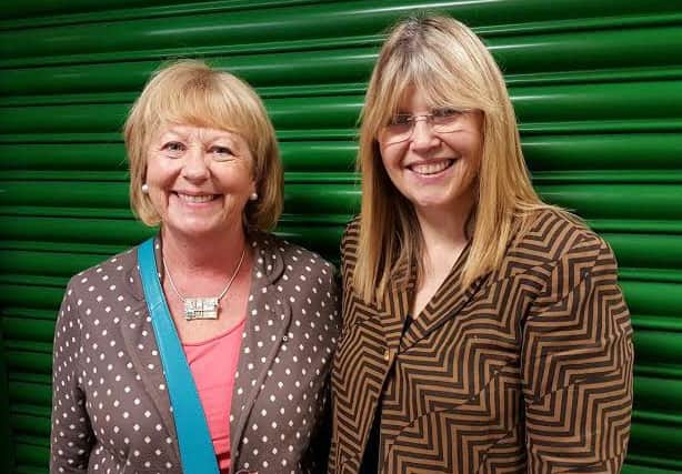 Artist Ghislaine Howard with committee member Judi Jones.