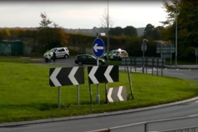 Scene of crash on Millhouse roundabout this afternoon
