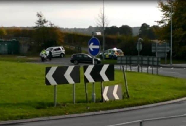 Scene of crash on Millhouse roundabout this afternoon