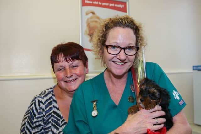 L>R Angela Hancock, Suzhy Winfield and Daisy the puppy