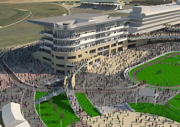 FIT FOR THE FESTIVAL -- an artist's impression of how the new £45 million grandstand and elevated walkway will look at the Cheltenham Festival next March.