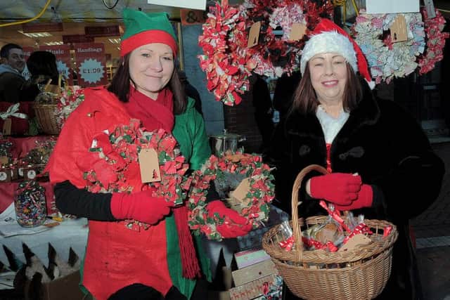 Worksop Christmas lights event. NWGU 21-11-15 Lights, Framework Homeless Charity stall with Lisa Barker & Jane Revill (10)