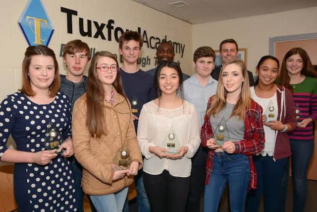 Students from Tuxford Acadmey guest speaker Derek Redmond at their Celebration of Achievement evening