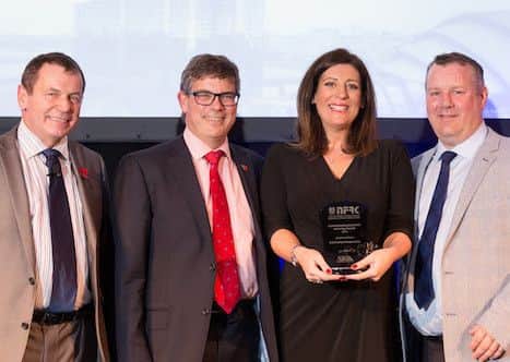 Andrew Turnball from NFRC, Christian Brash from John Brash, Catriona Shearer from BBC Scotland and Dougie Mabon from DM Roofing.