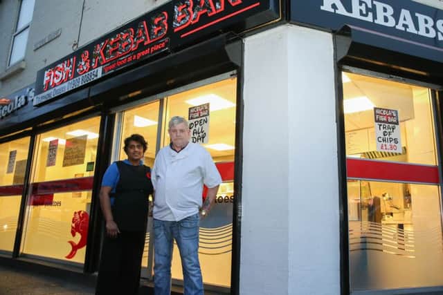 NWGU fish and chip shop L>R Colin Barton, Kumari Nicola