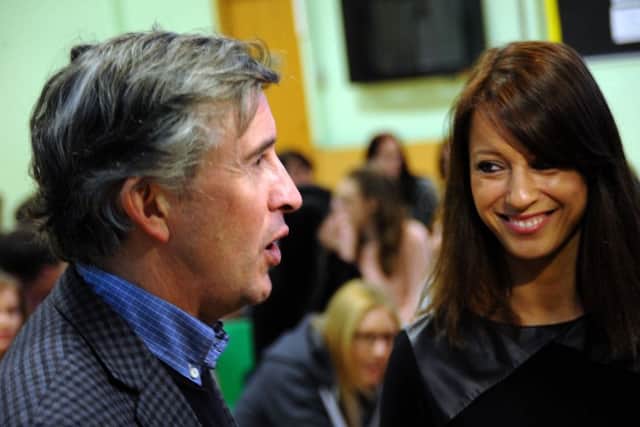 Steve Coogan at Hall Park Academy with Ashfield MP Gloria De Piero.