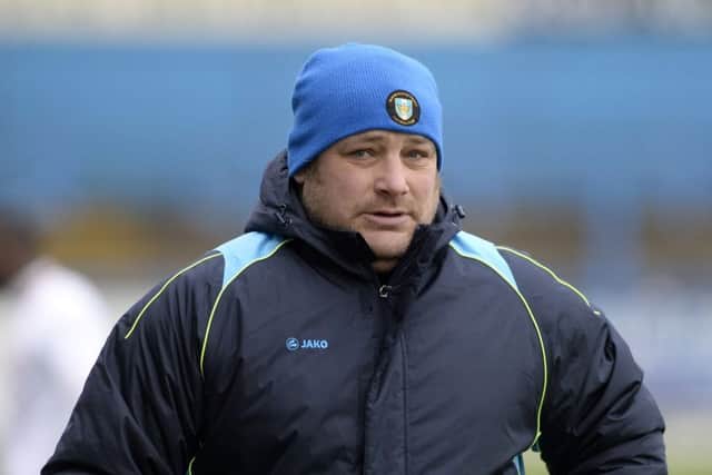 Gainsborough Trinity vs Aston Utd. Trinity manager Steve Housham
