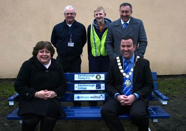 Director of Education and Training at Gainsborough College, Kim Chafer, Project co-ordinator and Automotive Engineering Lecturer, Kev Gibbon, student Jordan Thistleton; Chairman of Gainsborough Trinity FC, Richard Kane and Mayor of Gainsborough, Coun Matt Boles.