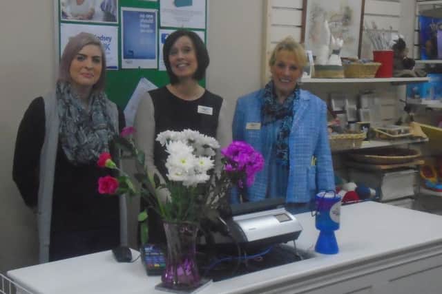 Amy Fahy, Deputy Manager; Sarah Roberts, Area Manager and Liz Reynolds, Shop Manager.